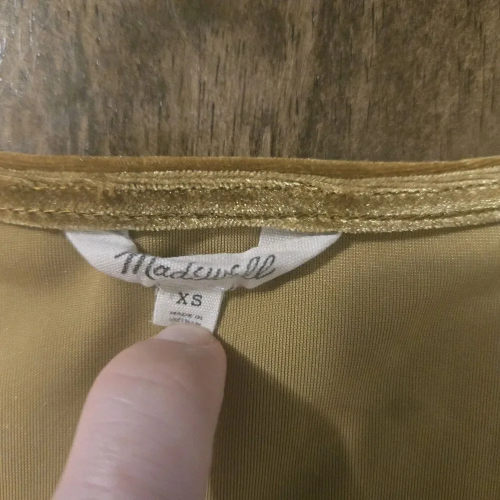 Madewell Velvet Wrap Top XS Mustard Gold Puff Sleeve Renaissance Boho Whimsigoth